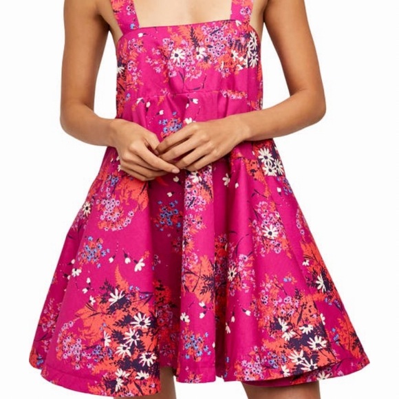 FREE PEOPLE COTTON BABYDOLL SQUARE NECK MINI DRESS IN POP COMBO FLORAL POP COMBO - Picture 3 of 13